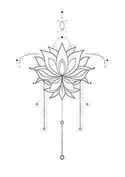 Tattoo template of a lotus flower with dot work and ornamental details, ideal for spiritual and nature-inspired designs