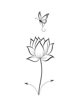 Tattoo template of a butterfly on a lotus flower