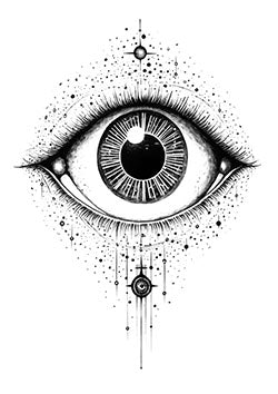 Tattoo template of an eye with cosmic details and dripping ink elements