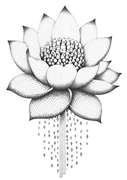 Tattoo template of a stylized lotus with binary code rain