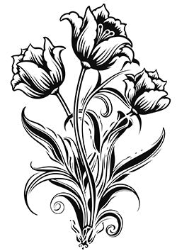 Tattoo template of stylized tulips in a flourishing design