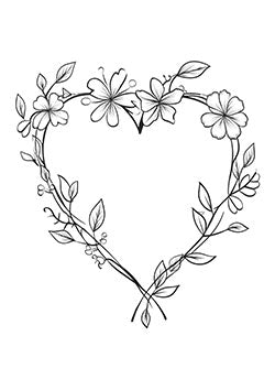 Tattoo template of a floral heart-shaped wreath design