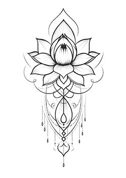 Tattoo template of a lotus flower with geometric patterns symbolizing purity and spiritual growth