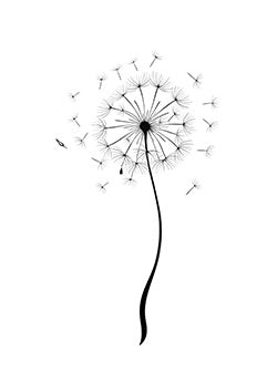 Tattoo template of a dandelion dispersing its seeds