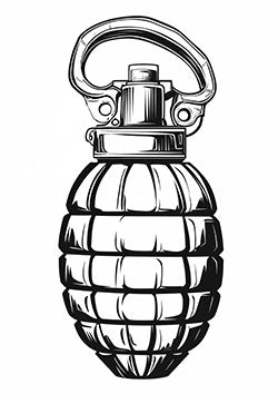 Tattoo template of a detailed hand grenade bursting with power and intensity