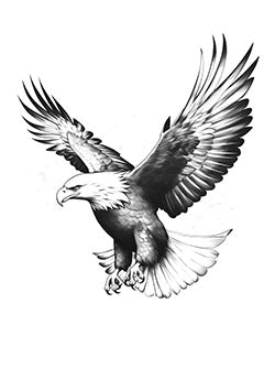 Tattoo template of a soaring bald eagle with fierce eyes and outstretched wings