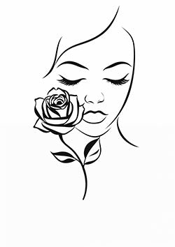 Tattoo template of a serene woman with a rose beside her face