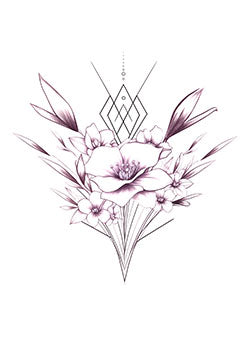 Tattoo template of a bouquet of flowers with geometric shapes