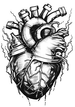 Tattoo template of a mechanical human heart design