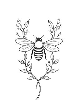 Tattoo template of a bee with flowers