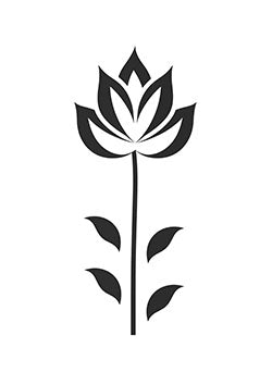 Tattoo template of a minimalist lotus flower with leaves, symbolizing purity and tranquility