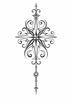 Tattoo template of an ornate compass with filigree and jewel detail