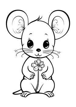 Tattoo template of a cartoon mouse with a flower