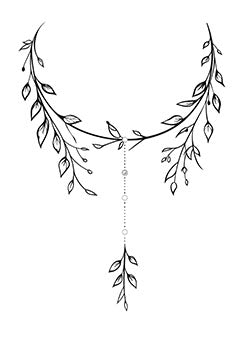 Tattoo template of a delicate vine with leaves cascading in symmetry, elegant and minimalistic.