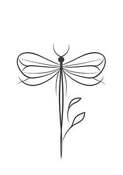 Tattoo template of a minimalist dragonfly with elongated wings