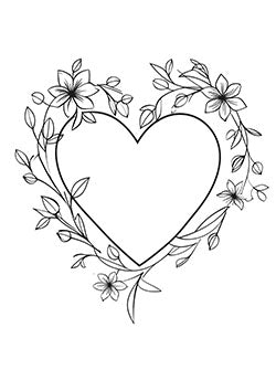 Tattoo template of a heart with surrounding floral design