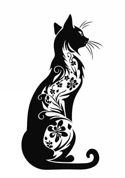 Tattoo template of a stylized floral cat design