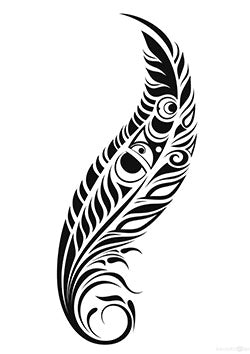 Tattoo template of a detailed feather with swirling designs