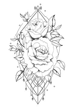 Tattoo template of a detailed rose with geometric patterns