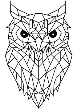 Tattoo template of a geometric owl with sharp lines and detailed angles