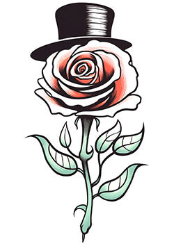 Tattoo template of a rose with a top hat, combining nature and sophistication.