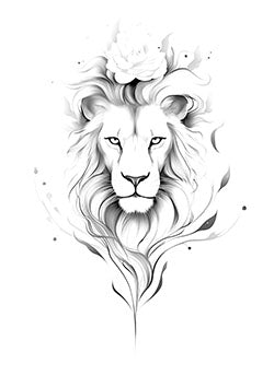 Tattoo template of a lion with a peony crown