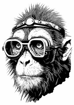 Tattoo template of a chimpanzee wearing aviator goggles and a headband