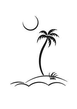 Tattoo template of a palm tree on an island with a moon