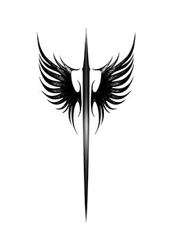 Tattoo template of a stylized dagger with wings