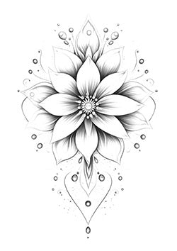 Tattoo template of a black and white flower mandala tattoo radiating symmetry and elegance