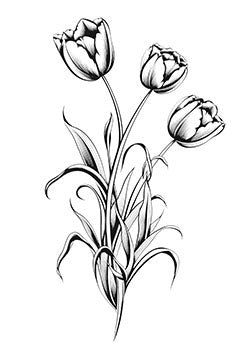 Tattoo template of stylized shaded tulips