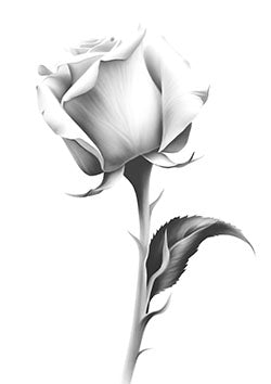 Tattoo template of a delicate white rose in full bloom, showcasing its intricate petal details.