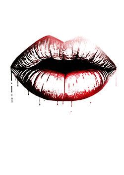 Tattoo template of a black and white pair of lips dripping with red paint