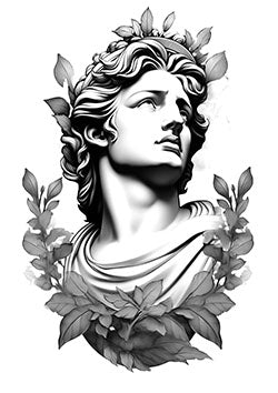 Tattoo template of a classical sculpture with a laurel wreath