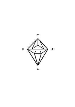 Tattoo template of a geometric diamond with bold black lines and delicate accents