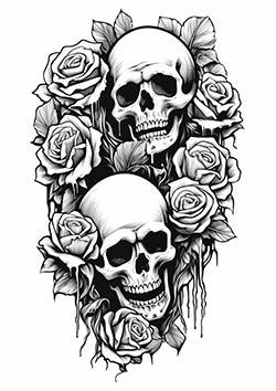 Tattoo template of a skull with surrounding roses