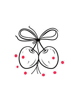 Tattoo template of a minimalist cherry with bow and red dots