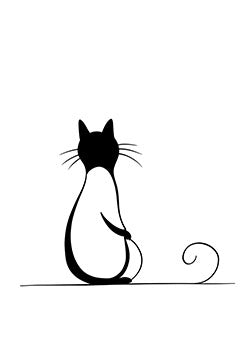 Tattoo template of a stylized black cat silhouette looking away