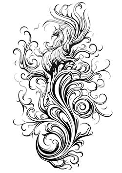 Tattoo template of a stylized phoenix in flight