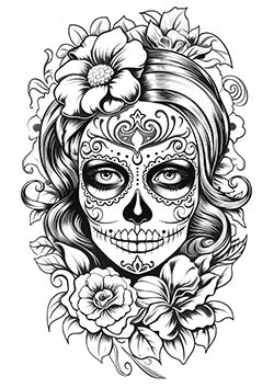 Tattoo template of a floral sugar skull design