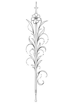 Tattoo template of a sword with blooming flowers entwined