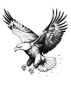 Tattoo template of a majestic eagle in flight with strong wings and sharp talons.