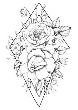 Tattoo template of a floral design with geometric aspects