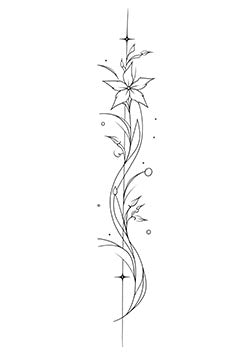 Tattoo template of a delicate flower with intertwined vines and geometric accents