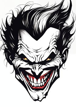 Tattoo template of a menacing clown with a terrifying smile