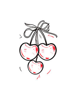 Tattoo template of cherries tied with a bow