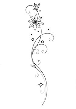 Tattoo template of a star-shaped flower with scrollwork and dotted accents