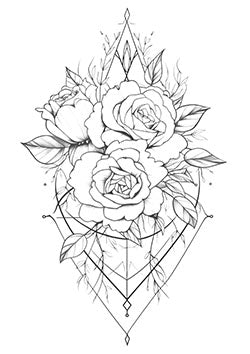 Tattoo template of roses with geometric patterns