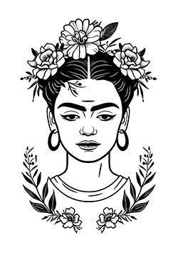 Tattoo template of a woman with flowers in her hair surrounded by foliage