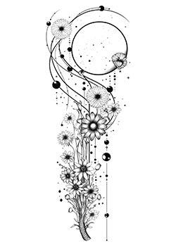 Tattoo template of a floral and celestial design